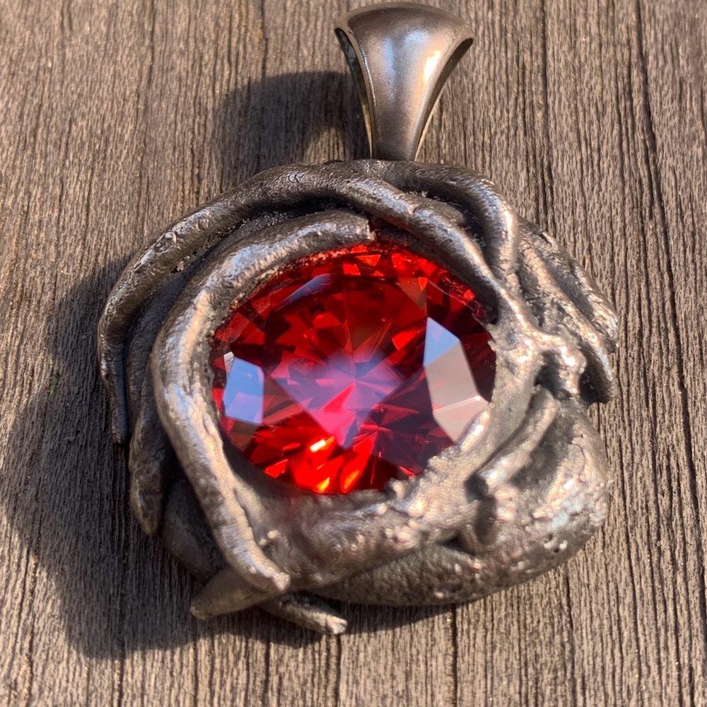 Elegant PMC Silver Pendant with Red Lab Spinal Gemstone